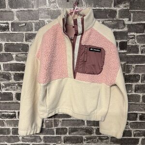 Columbia Lodge Sherpa Pullover cream pink snap neck jacket